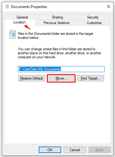 move the location of the Documents folder