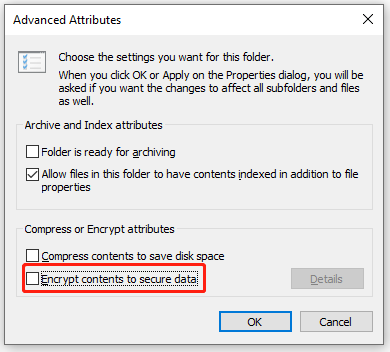 unselect Encrypt contents to secure data