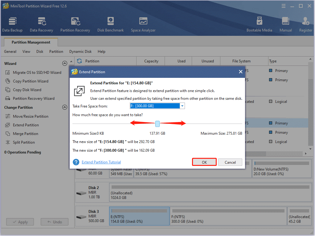 choose a partition to take free space