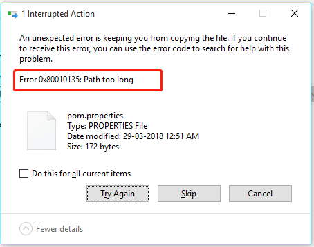 error 0x80010135 path too long