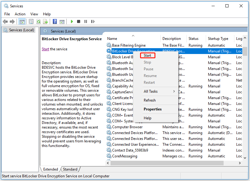 start BitLocker Drive Encryption Service