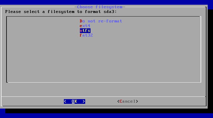choose a file system for the Android