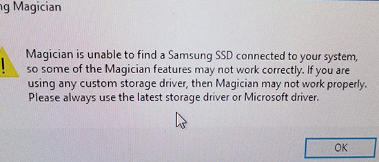Magician is unable to find a Samsung SSD