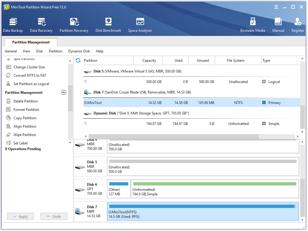main interface of MiniTool Partition Wizard