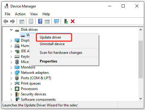 update disk drivers using Device Manager