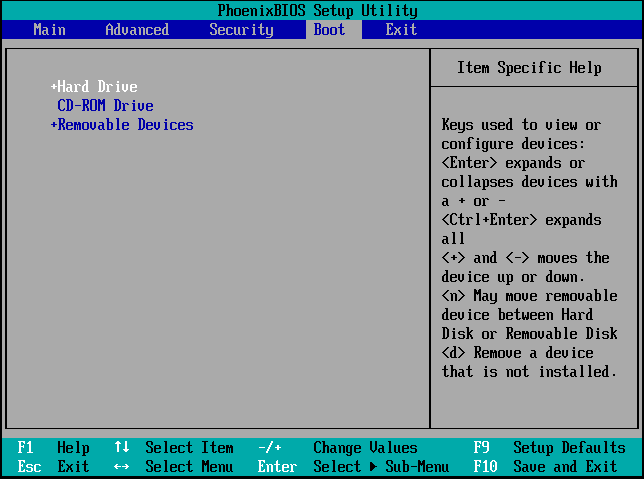 Set the boot disk to the top