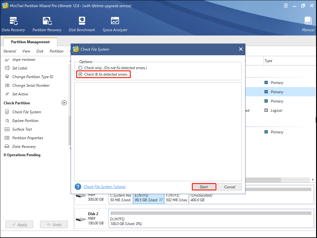 Select Check & fix detected errors