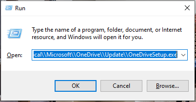 reinstall OneDrive with the Run dialog box