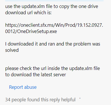 a user report from the Microsoft forum