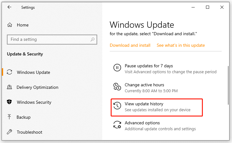 click View update history