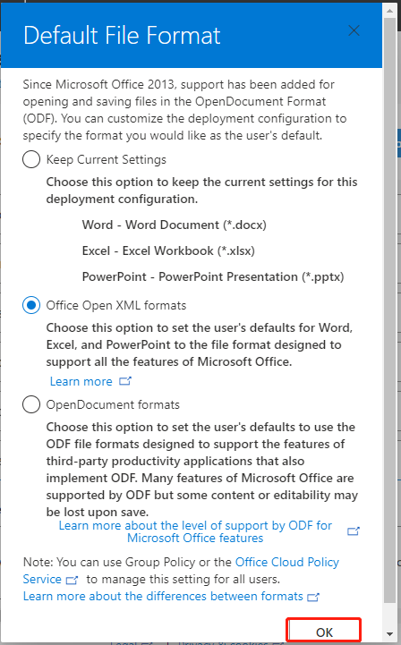 select Default File Format