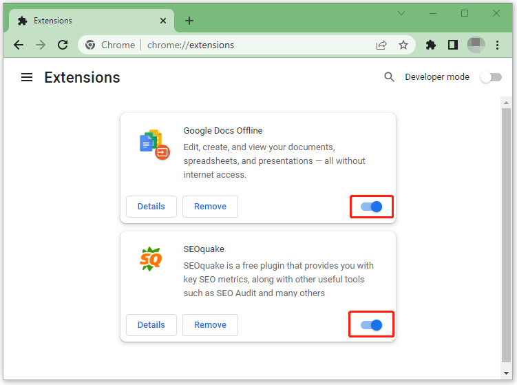 Disable all the extensions
