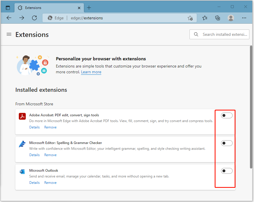 Disable extensions