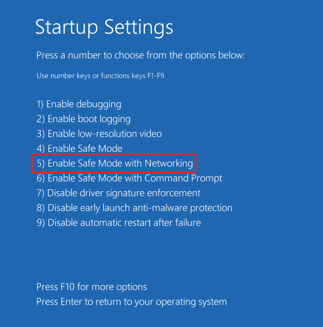 Select Enable Safe Mode with Networking