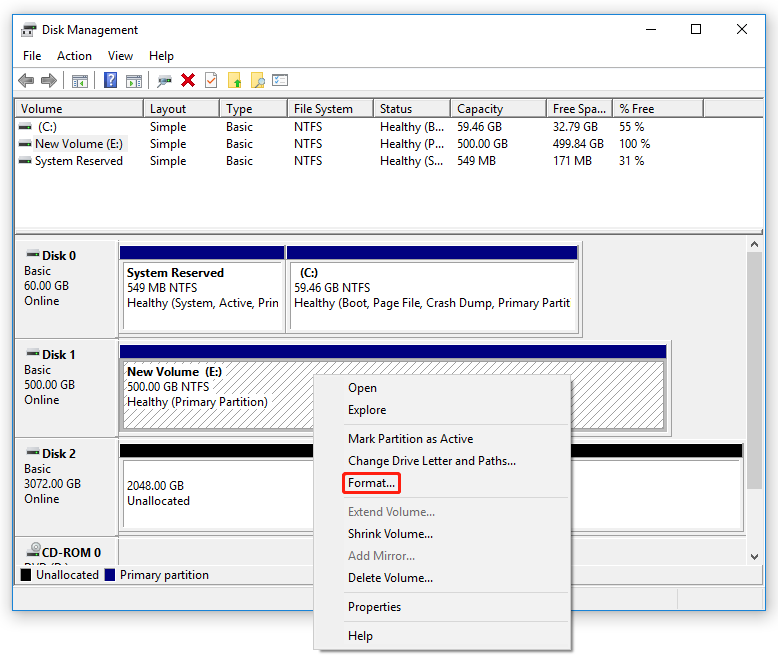 right-click the target device and hit Format