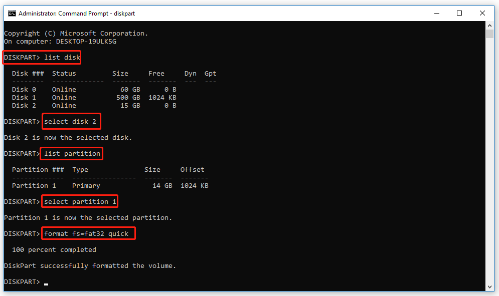 type the commands