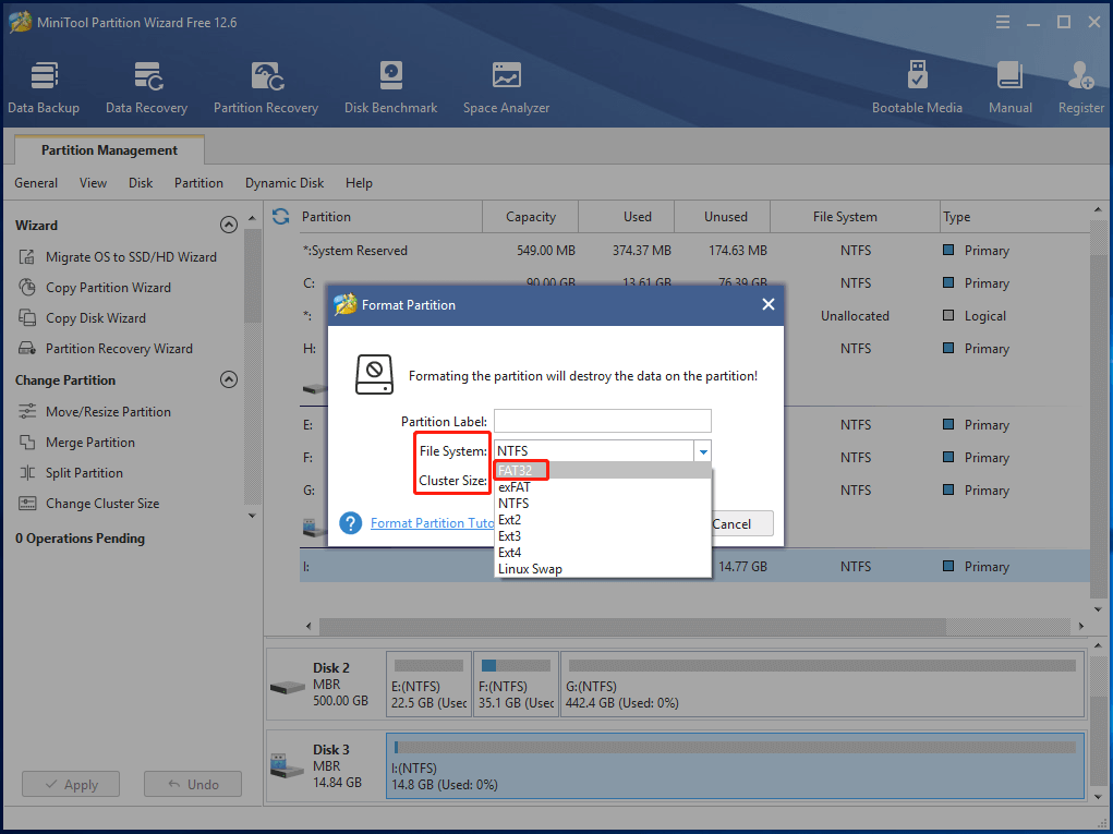 choose needed file system