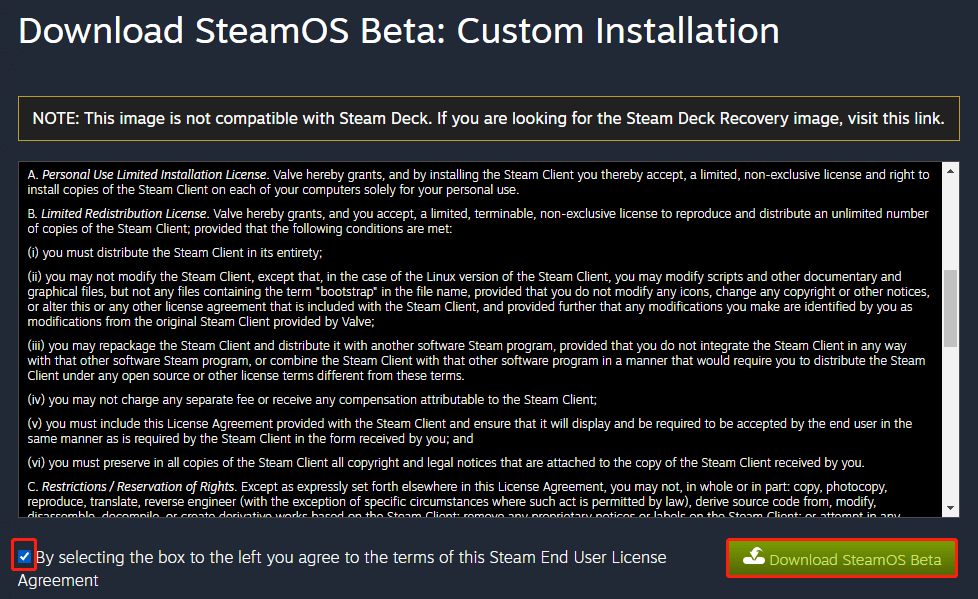 click on the Download SteamOS Beta link