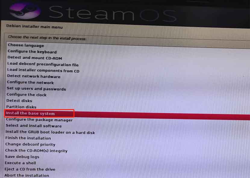 click the install the base system option