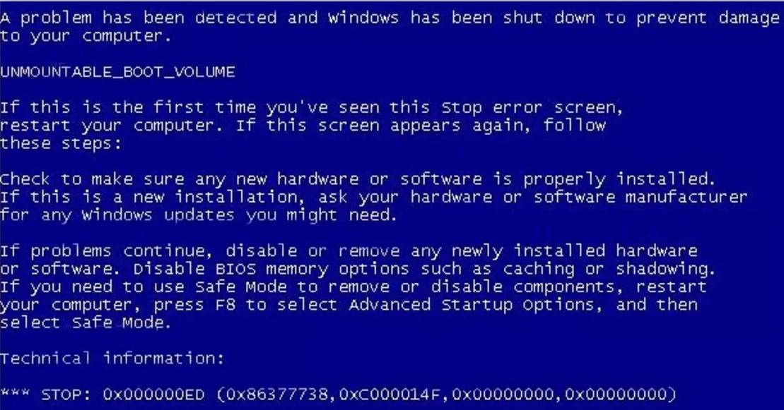 stop 0x000000ed error