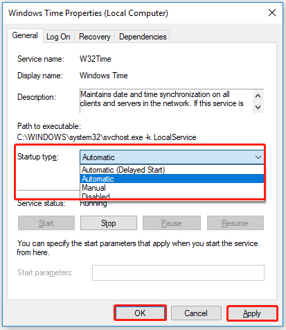 change Windows time properties