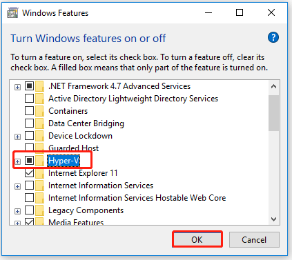 check the Hyper-V box