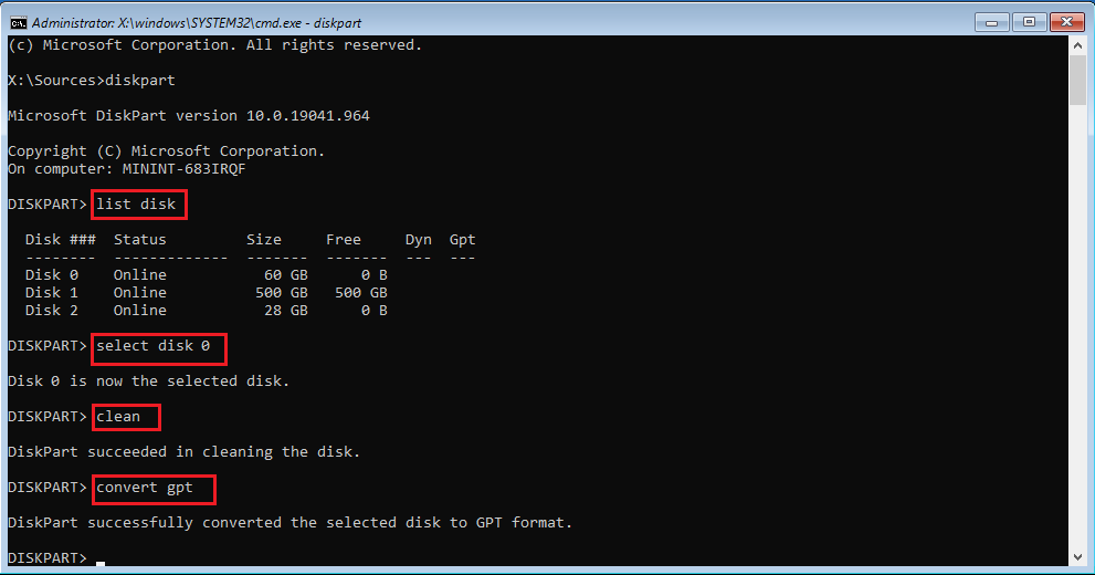 input the command on the Command Prompt 