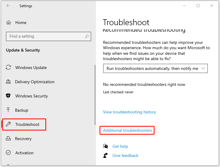 Select Additional troubleshooters