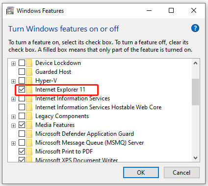 set Internet Explorer 11 as Windows Features