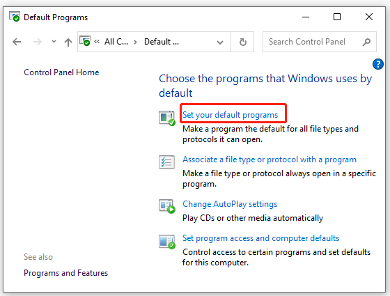 set your default programs