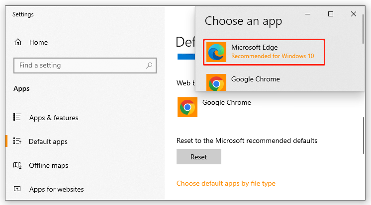 set Microsoft Edge as the default browser
