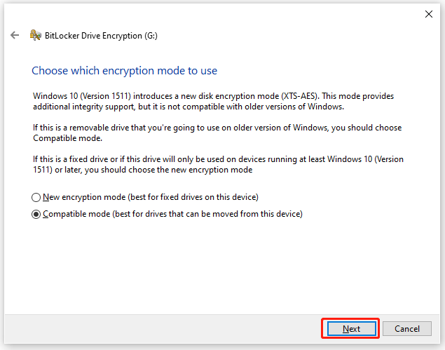 Choose which encryption mode to use
