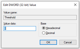 change Threshold value data to 0