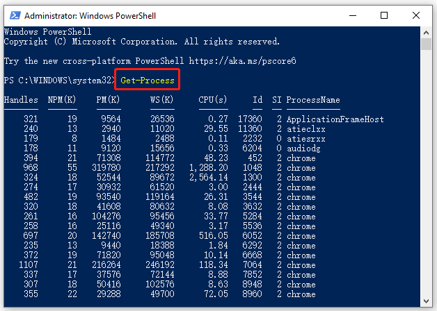 run get process in PowerShell