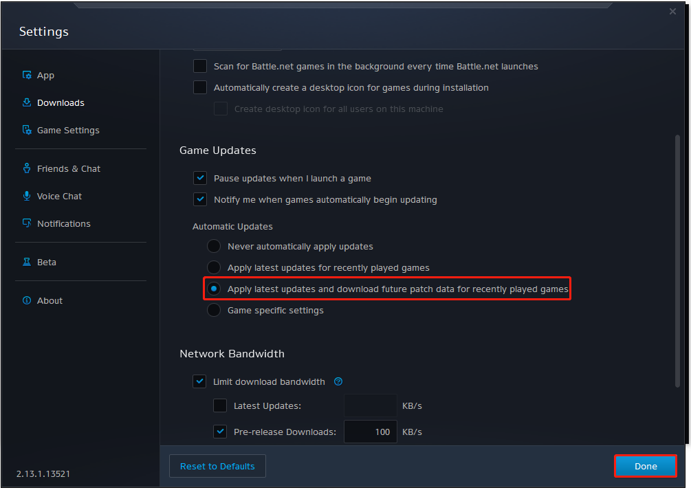 Change the game updates settings