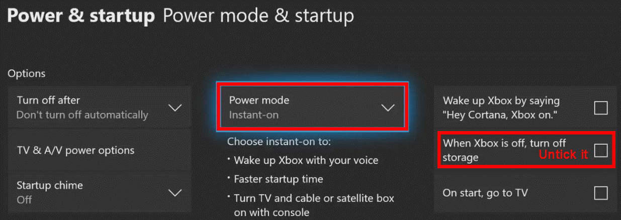 select Power mode in Xbox One
