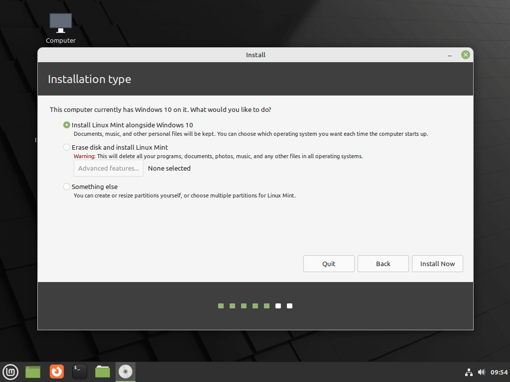 install Linux Mint alongside Windows 10