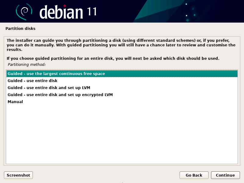 choose disk partition method