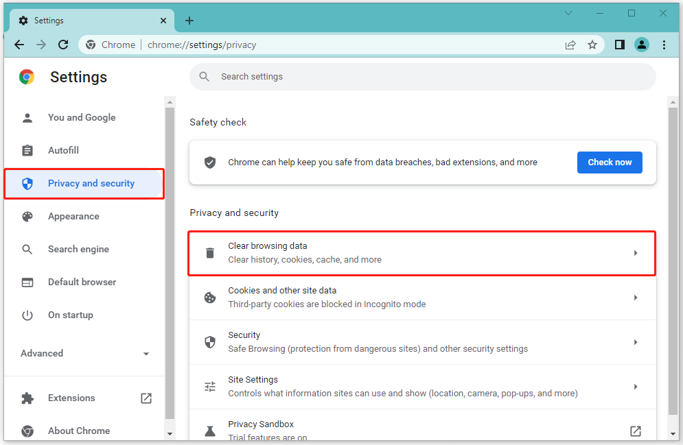 Select Clear browsing data