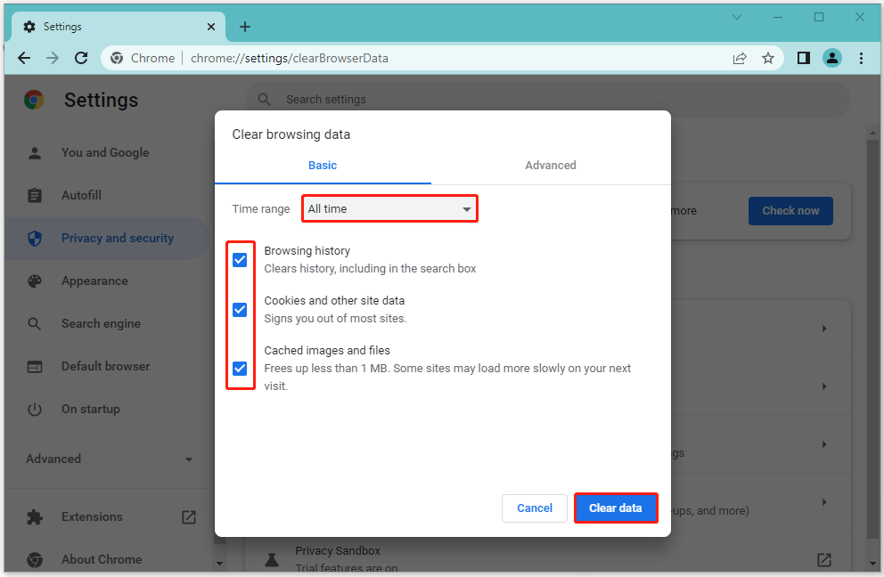 Clear browsing data