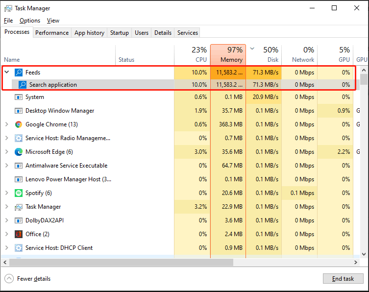 Feeds using high memory
