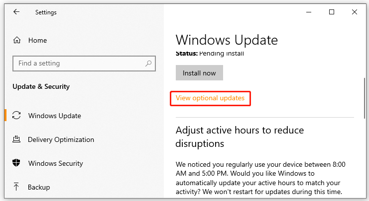 click View optional updates