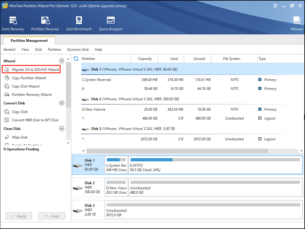 Select Migrate OS to SSD/HD Wizard