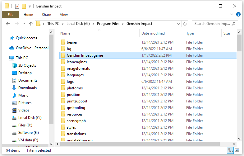 Genshin Impact game folder