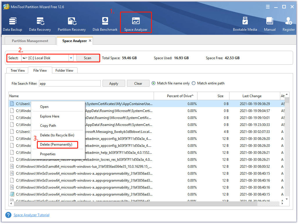 delete a file permanently using the MiniTool software