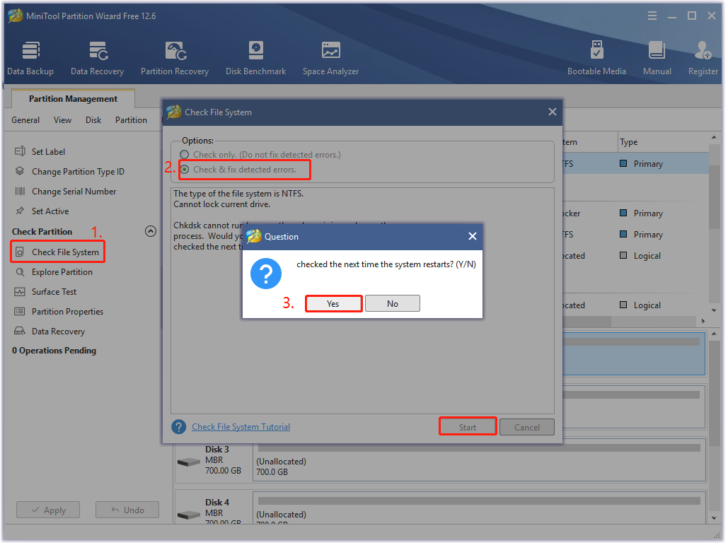 check file system using the MiniTool software