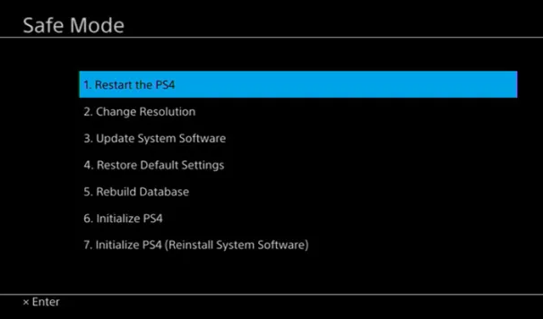 select Restart PS4 in safe mode