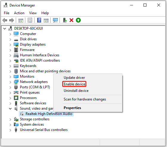 Enable the audio card device