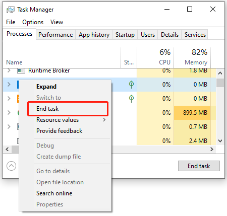select End task