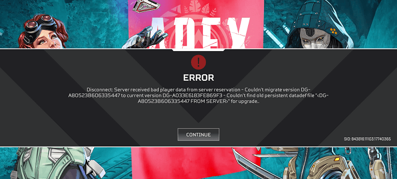 server received bad player data error
